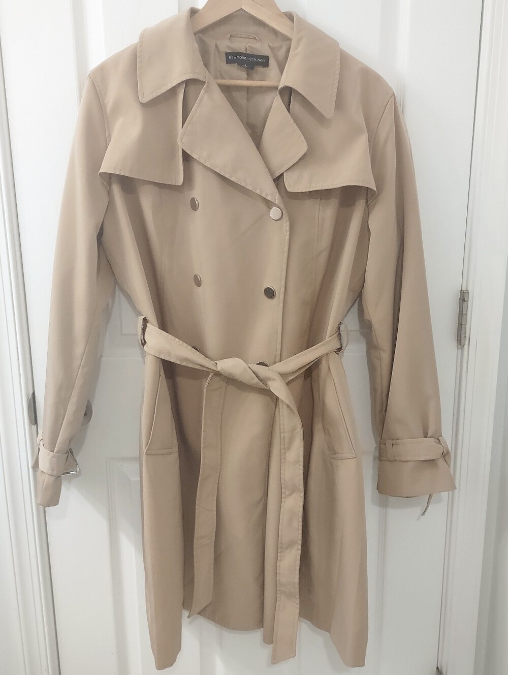 New York & Company Double Breasted Waterproof Beige Trench Coat Size L